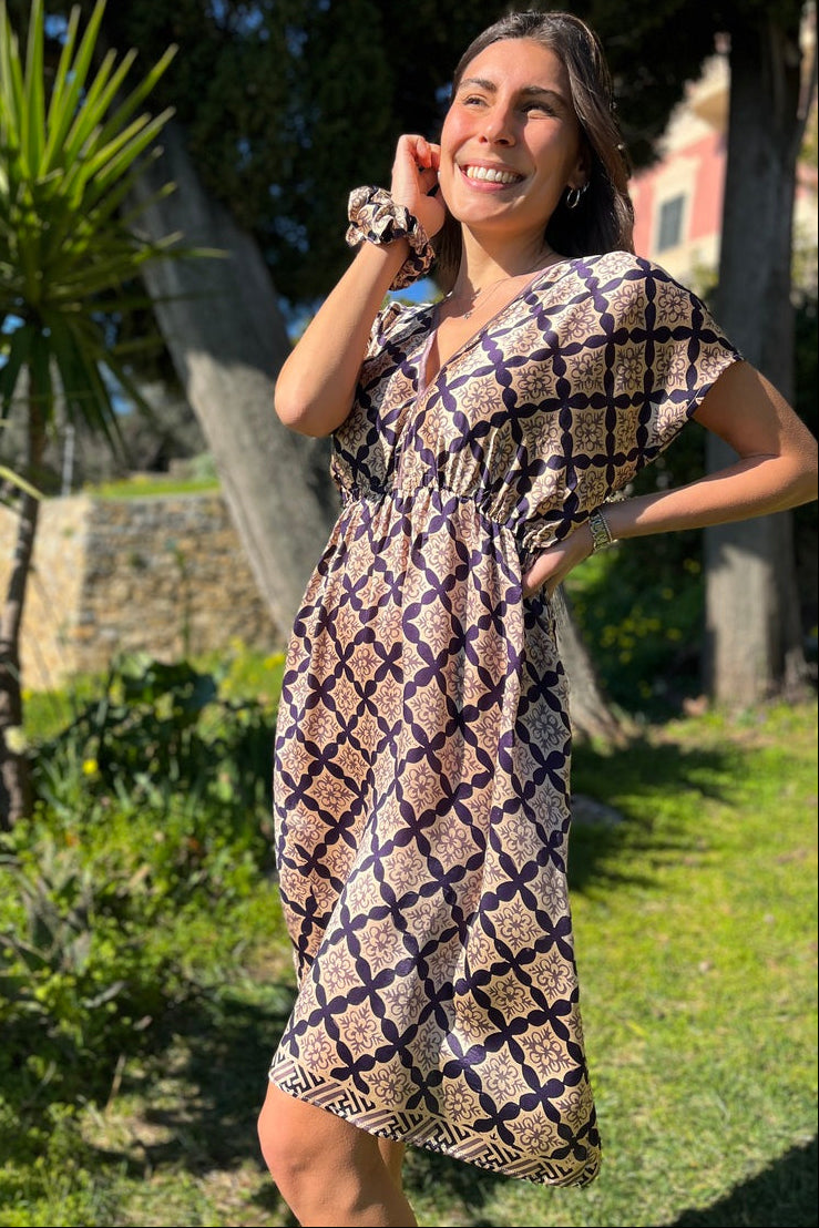 abito corto al ginocchio seta batik chic ideale cocktail festa laurea 