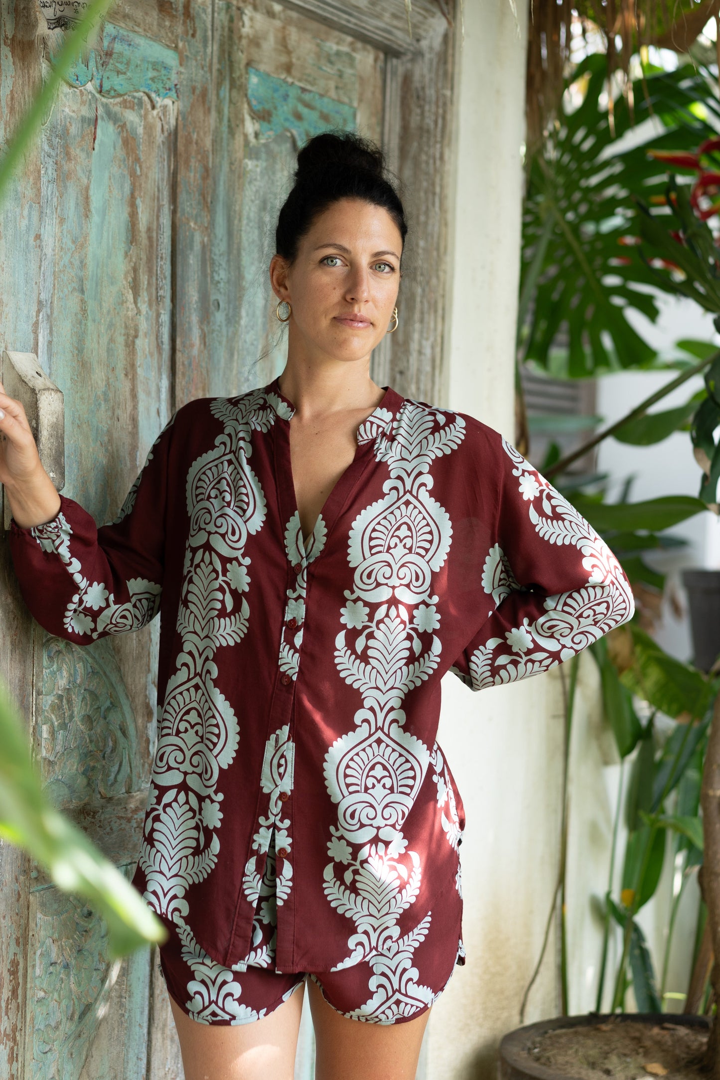 camicia coreana donna estiva leggera bordeaux azzurro lapeapois