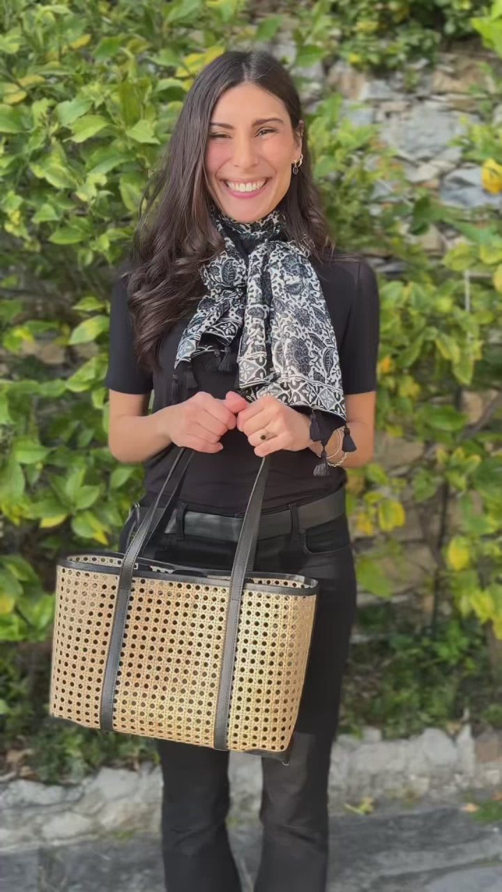 Borsa in paglia di Vienna Nero