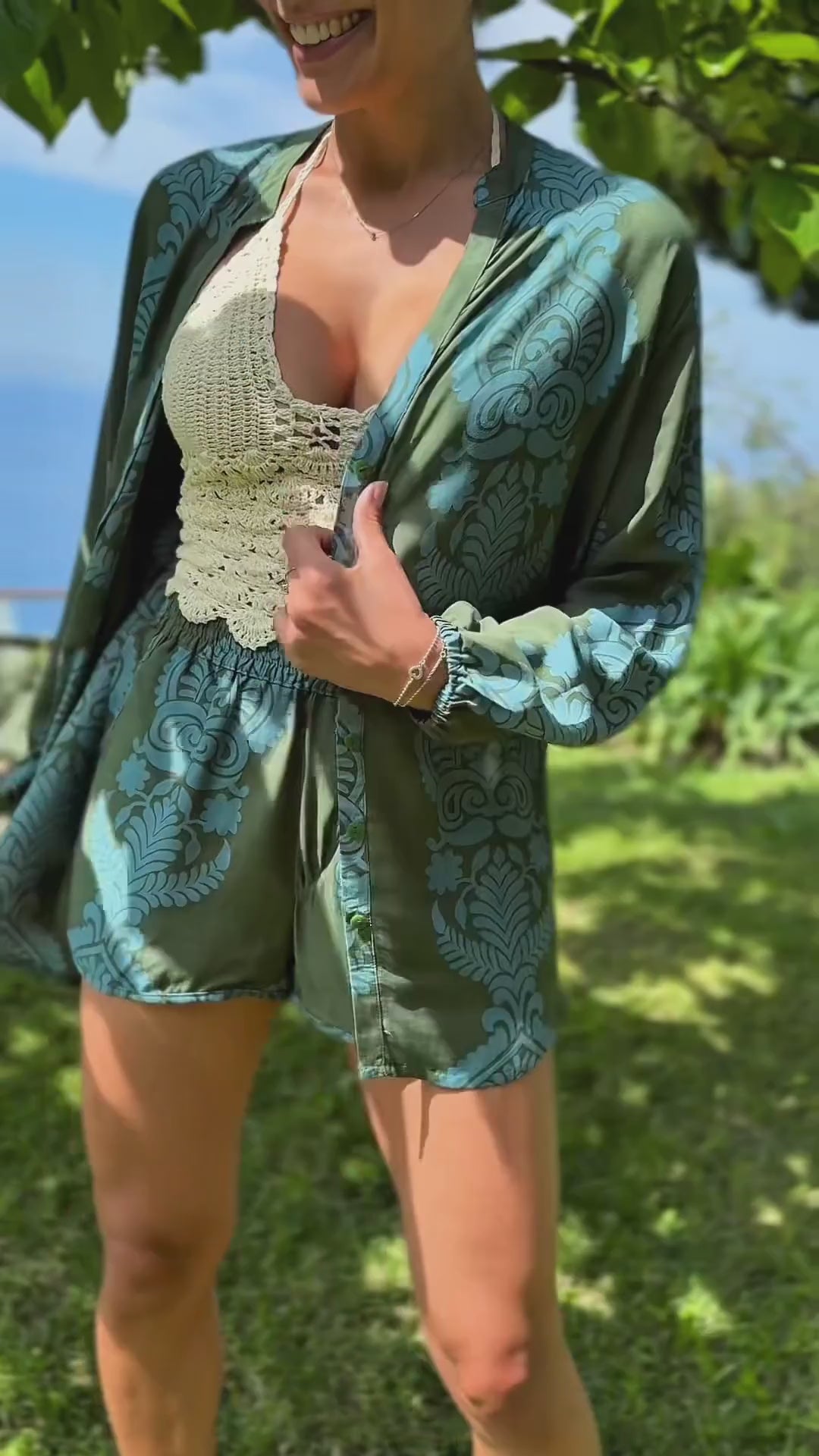 camicia coreana donna estiva leggera verde azzurro video lapeapois