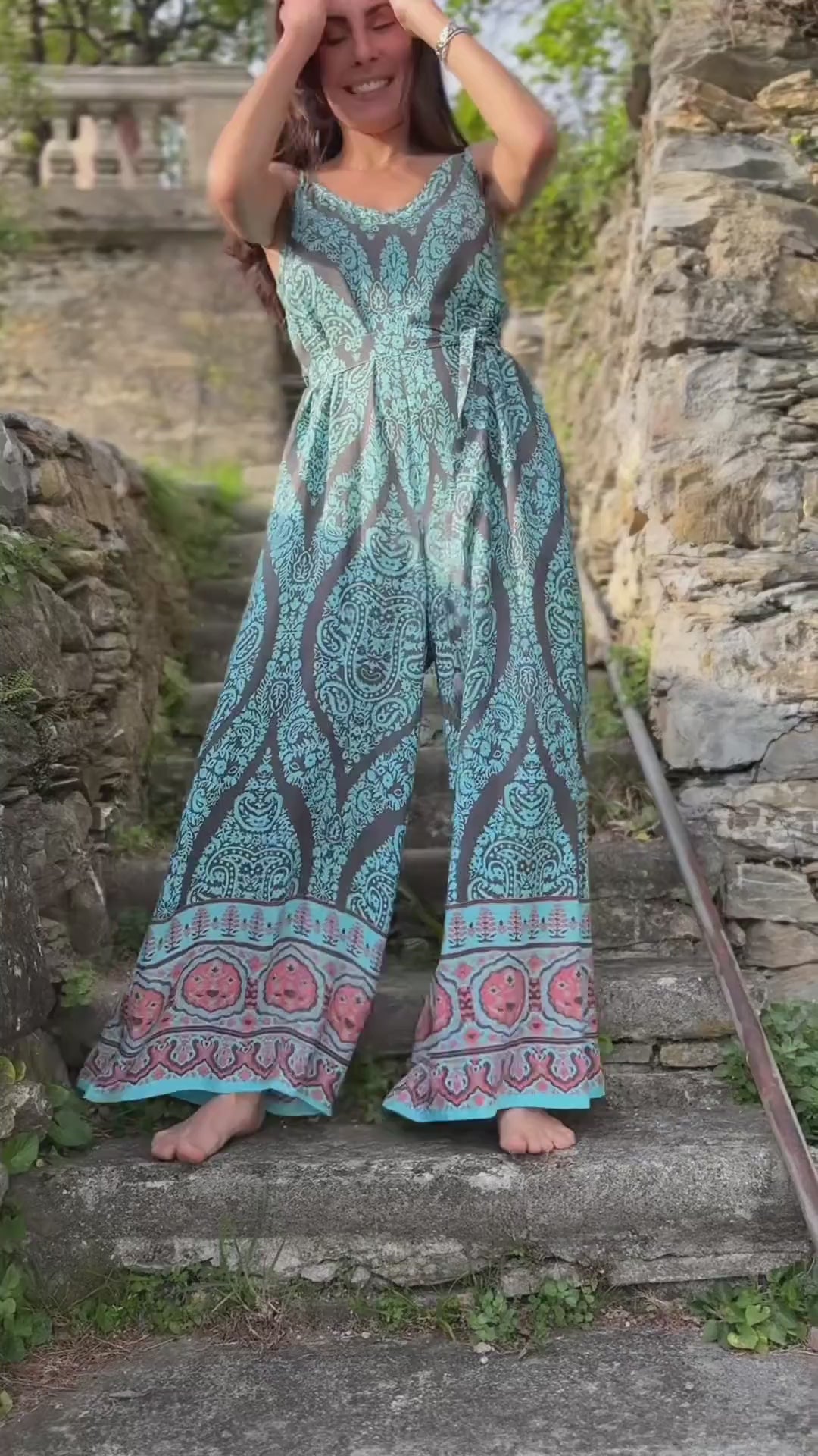 JUMPSUIT V - FAIRY - GREY turchese corallo