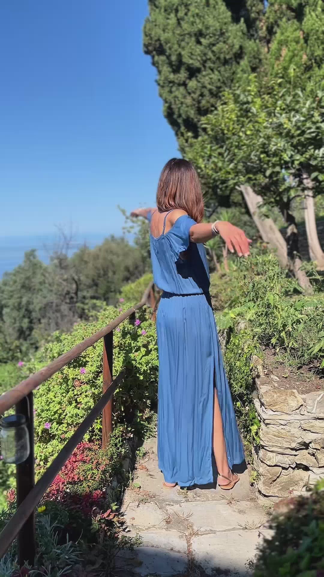 WINGS Dress - TINTA UNITA - DUSTY BLU