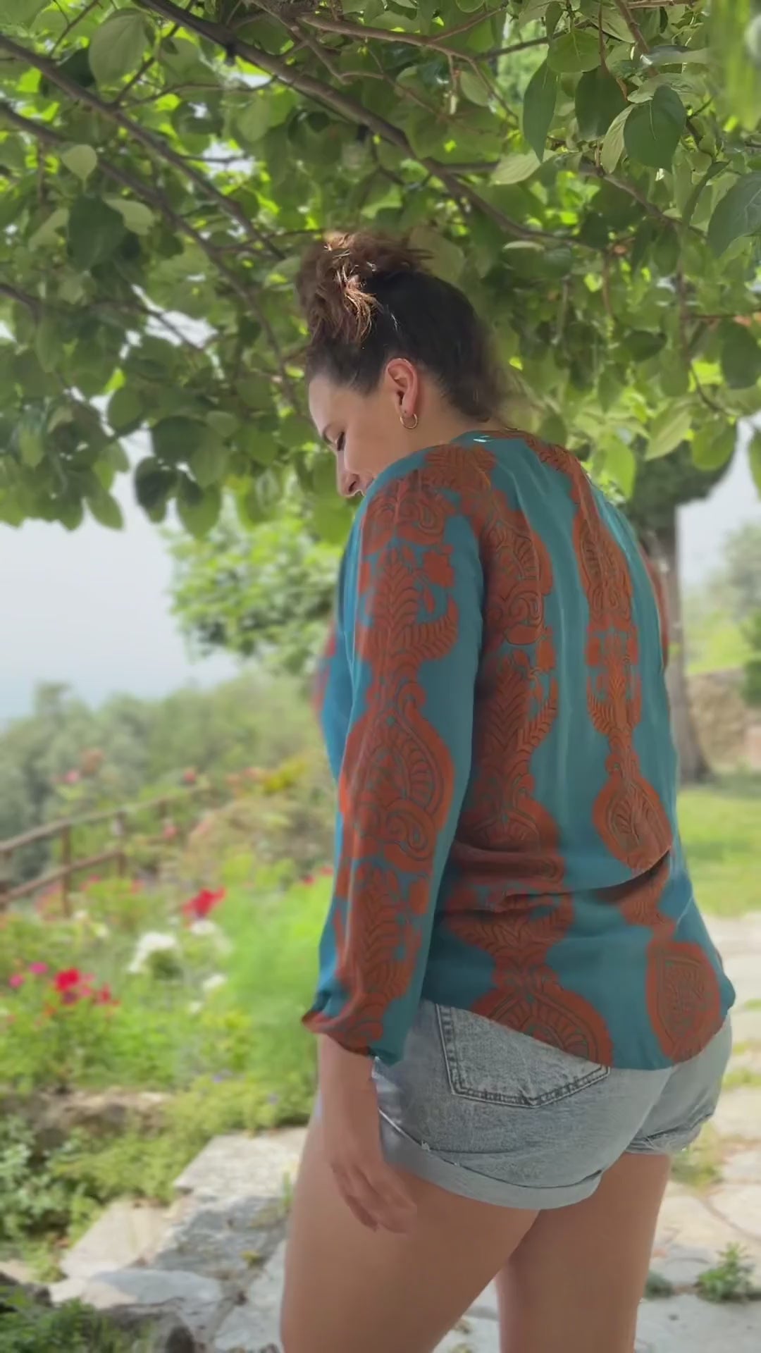 camicia coreana estiva donna leggera curvy verde petrolio ottanio arancione video lapeapois