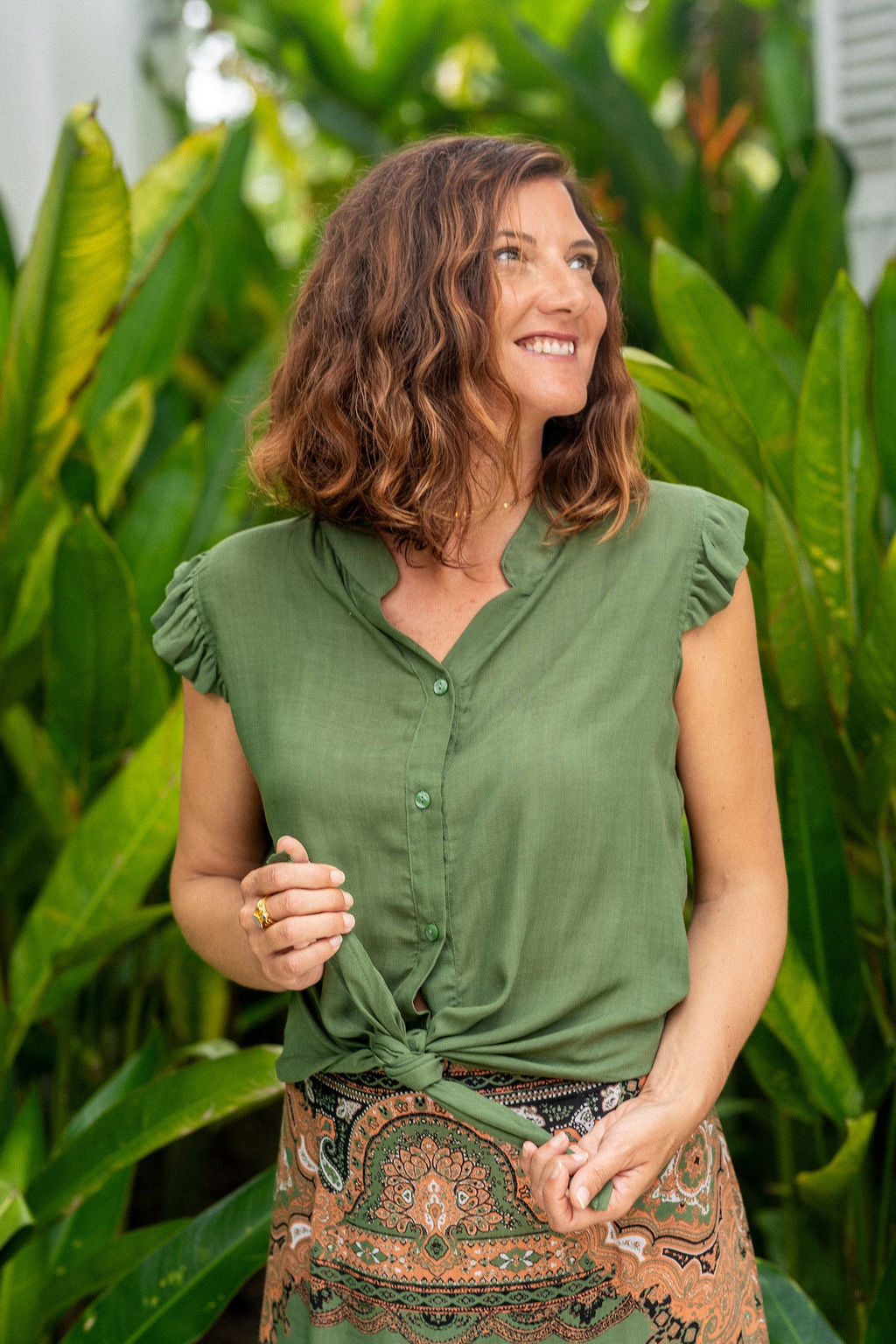 top con nodo leggero fresco verde militare viscosa ideale ufficio quando fa caldo primavera estate